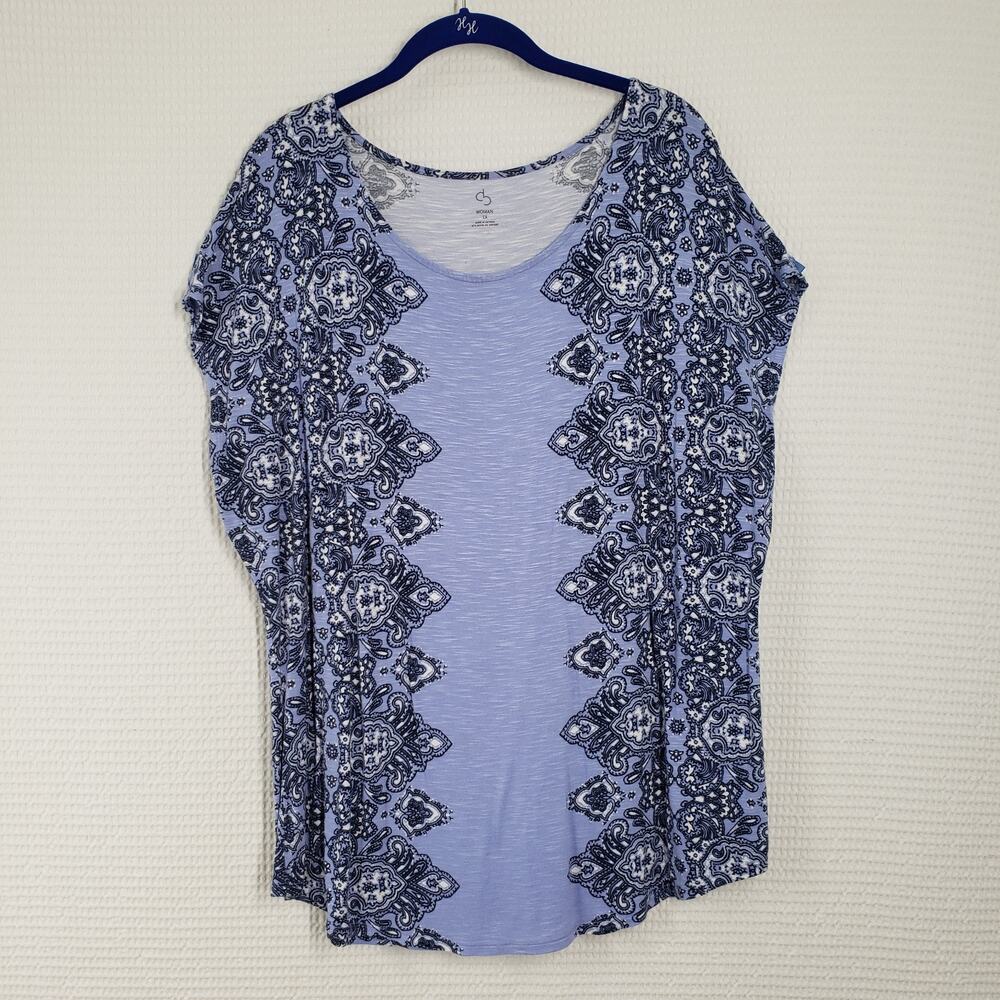 Dressbarn Dolman Sleeve Blouse Womens 1X Blue Periwinkle Paisley Bohemian Casual